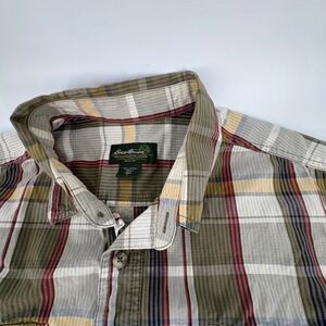 Eddie Bauer Mens Large Tall Plaid Short Sleeve Ripstop Cotton Button Down Shirt